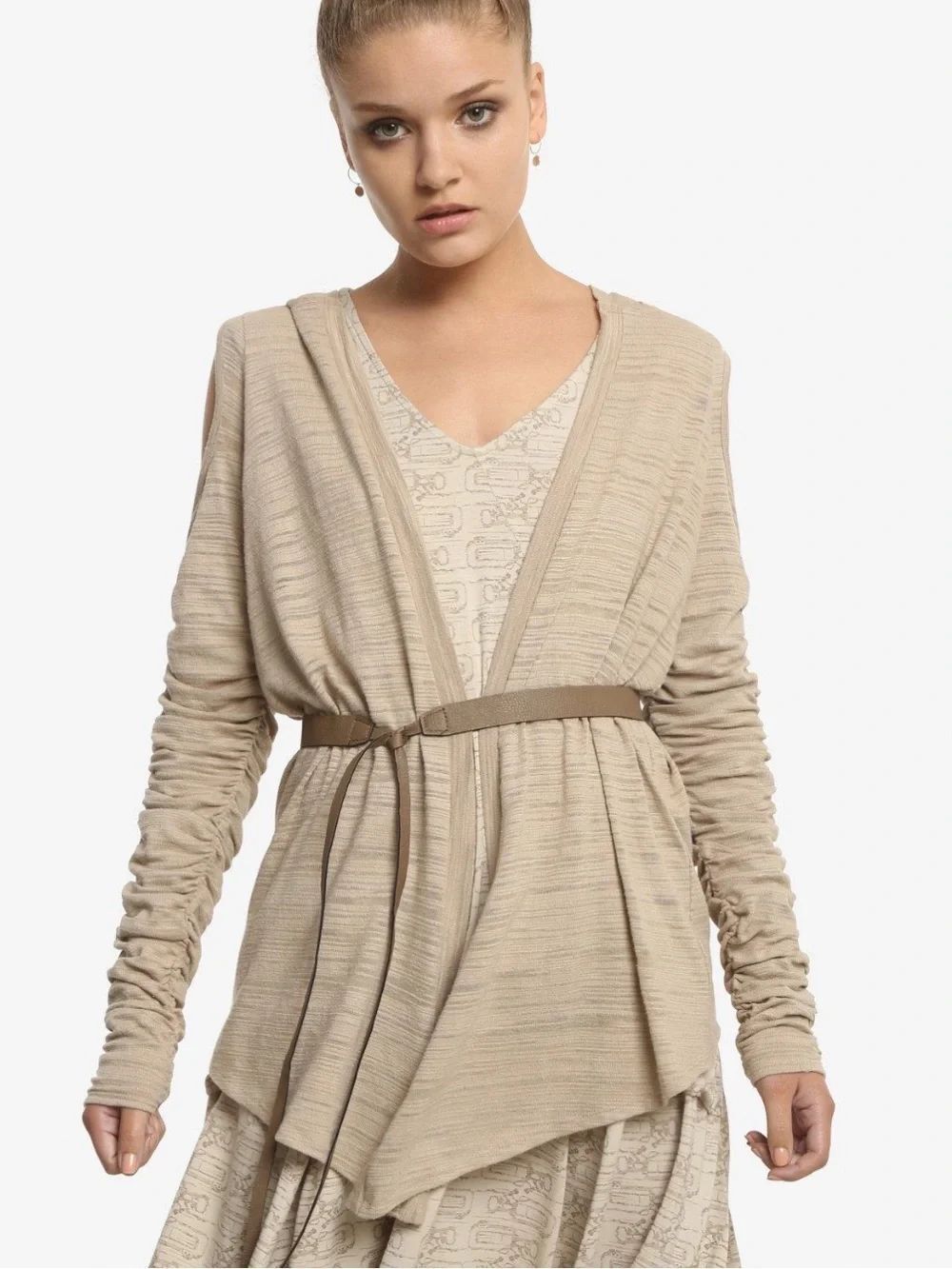 Star Wars Her Universe Hooded Cardigan Womens S Taupe Ruched Sleeve Open Front
